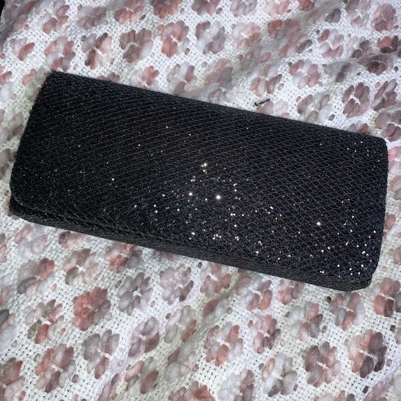 Black Sparkle Clutch w/ crossbody chain - Picture 2 of 5